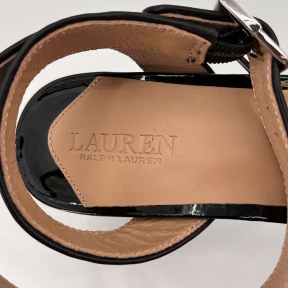 LAUREN Ralph Lauren Sasha Patent Leather Platform Sandal Size 8B Black Heels - Picture 9 of 16